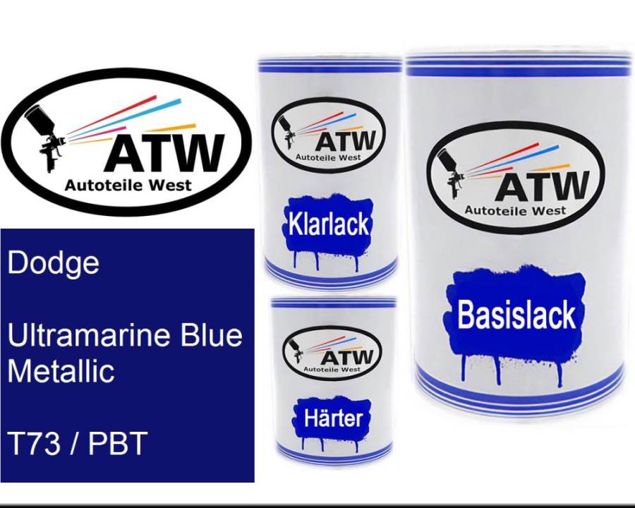 Dodge, Ultramarine Blue Metallic, T73 / PBT: 500ml Lackdose + 500ml Klarlack + 250ml Härter - Set, von ATW Autoteile West.